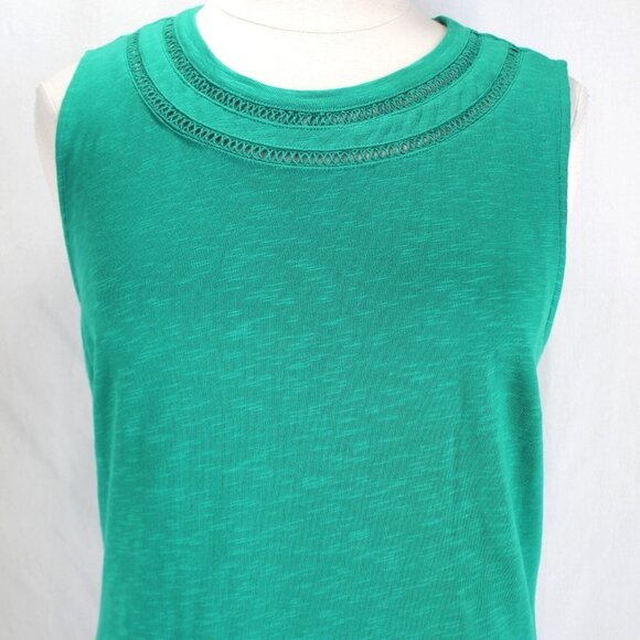 Talbots Knit Dress Womens Size XL Solid Green Sleeveless Cotton Crochet Trim - Picture 2 of 7